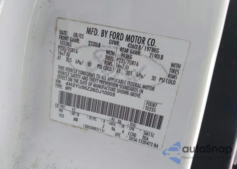 2006 Mercury Mariner Convenience z USA, uszkodzony, nr VIN 4M2YU56Z26DJ10005